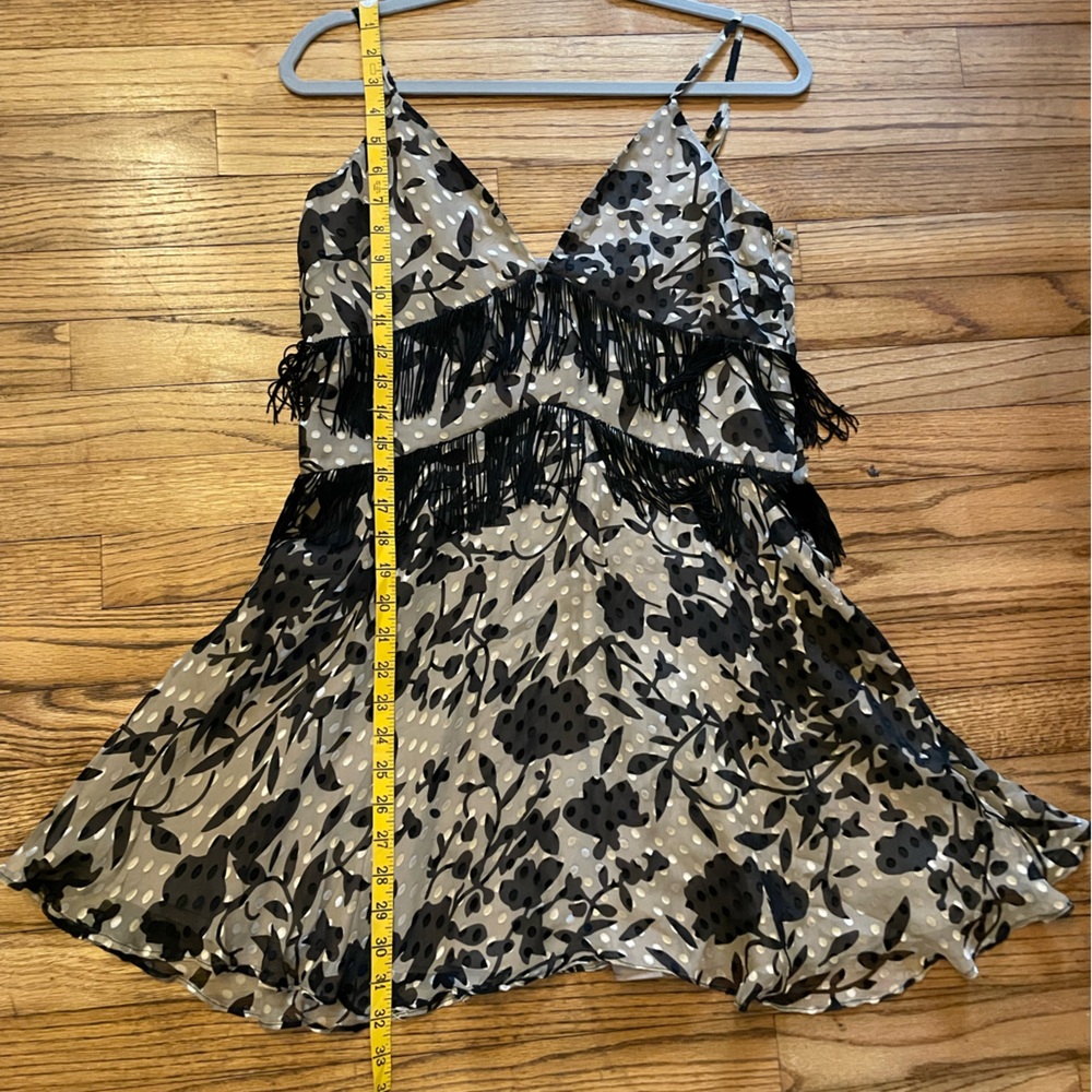 House of Harlow 1960 Black and Tan Patterned Mini Dress with Fringe SzS - Picture 12 of 13